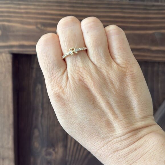 14K Gold Plated Initial R Ring Initial with Zirconia - Picture 11 of 11